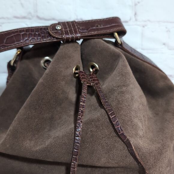 Isadora Brown Suede Fango Suede Leather Large Bucket Bag Italy Made - Picture 2 of 10
